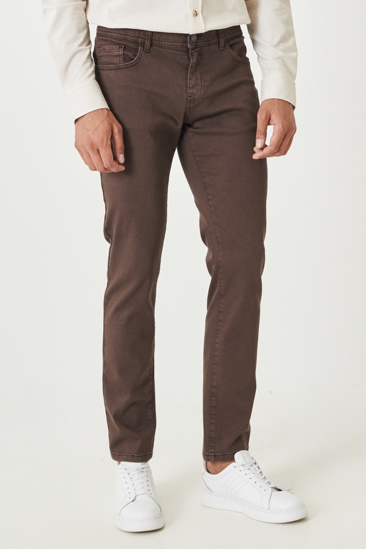 Levně ALTINYILDIZ CLASSICS Men's Brown Casual Slim Fit Slim-fit Pants that Stretch 360 Degrees in All Directions.