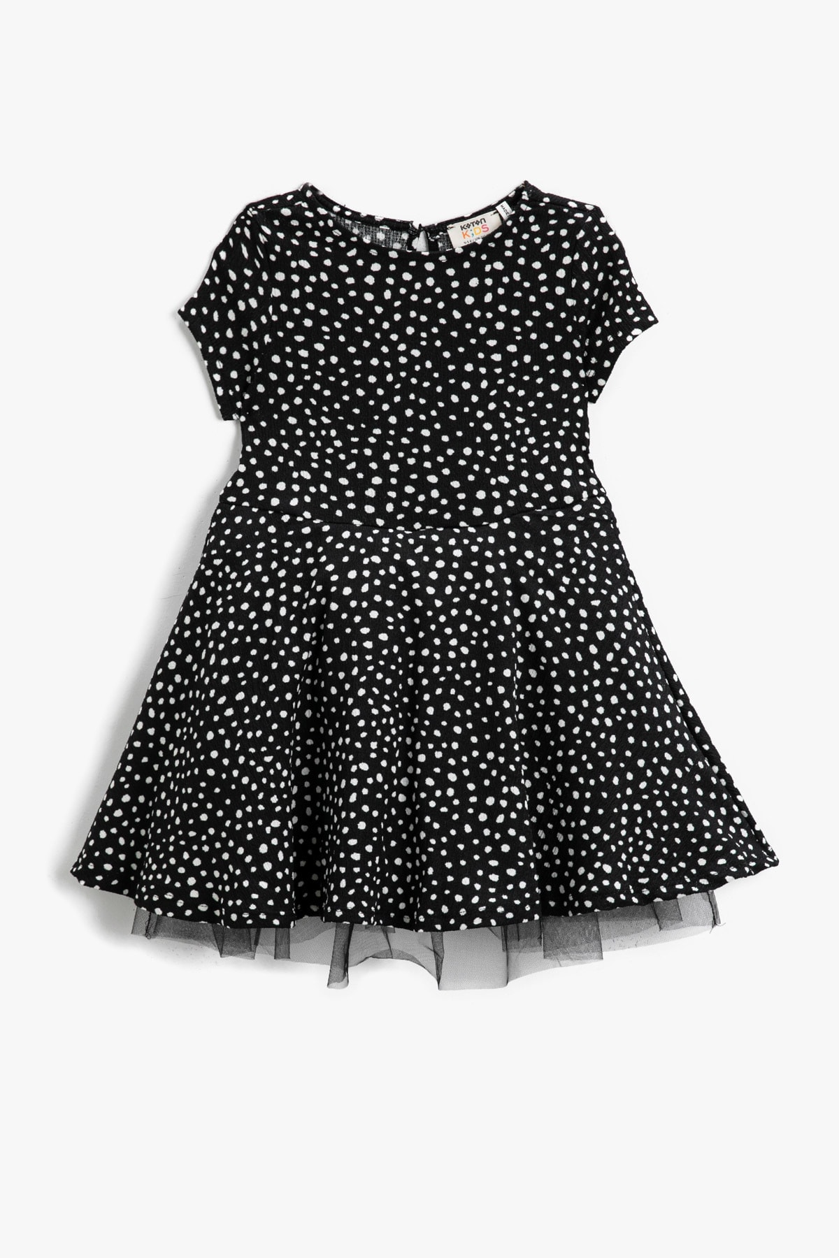 Koton Polka Dot Frilly Tulle Dress Short Sleeve Crew Neck