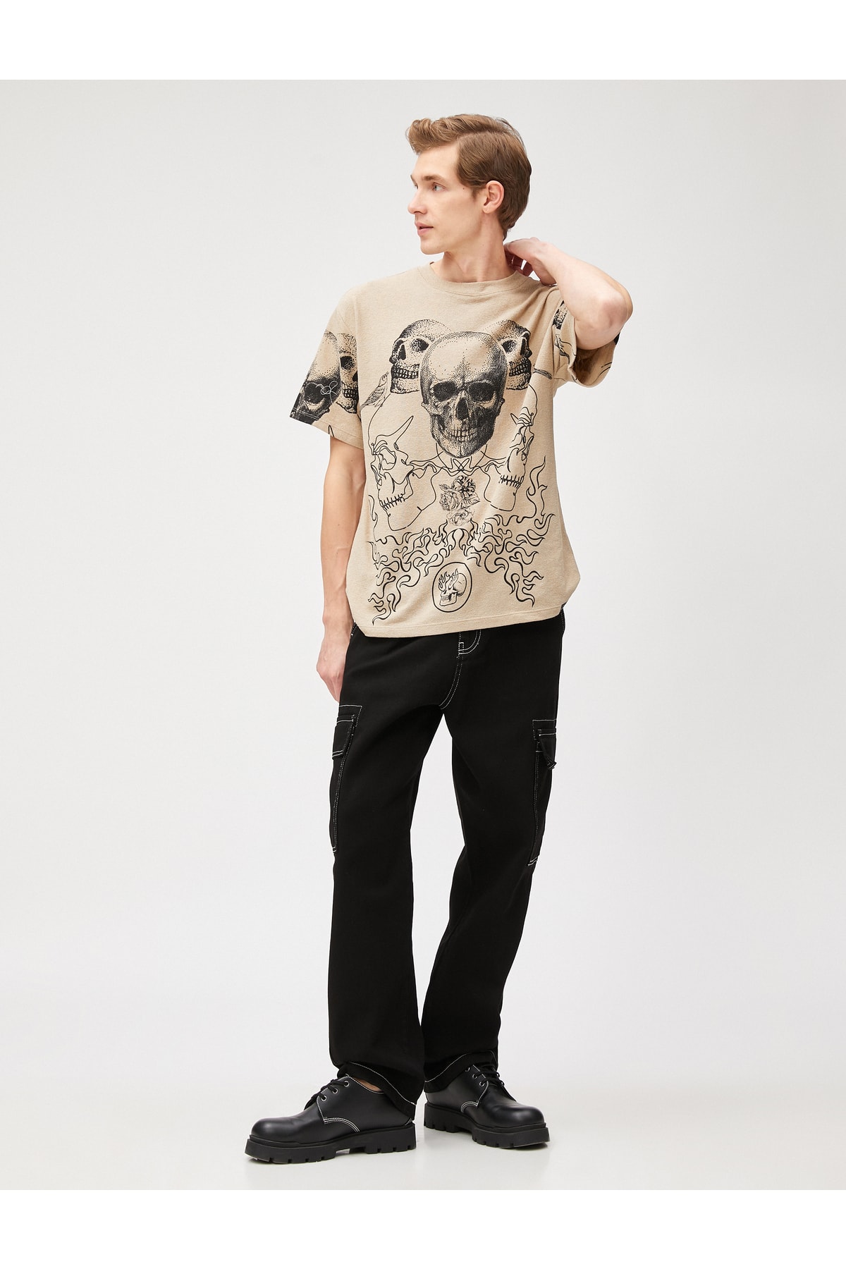 Levně Koton Oversize tričko Skull Tištěné Crew Neck Krátký rukáv