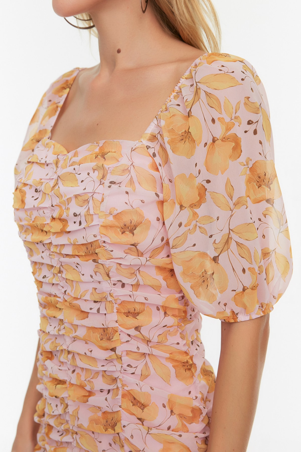 Trendyol Lilac Drape Detailed Floral Print Dress