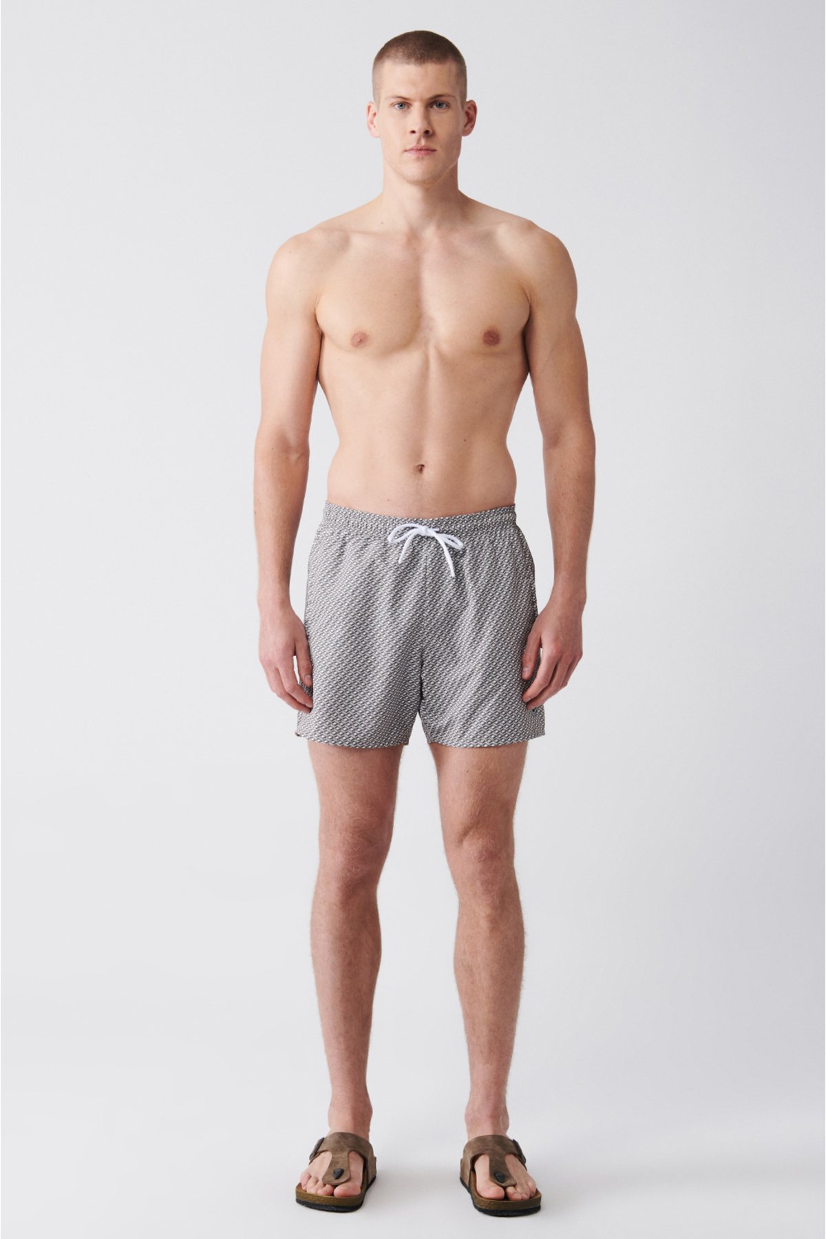 Levně Avva Grey-white Quick Dry Printed Standard Size Comfort Fit Swimsuit Swim Shorts