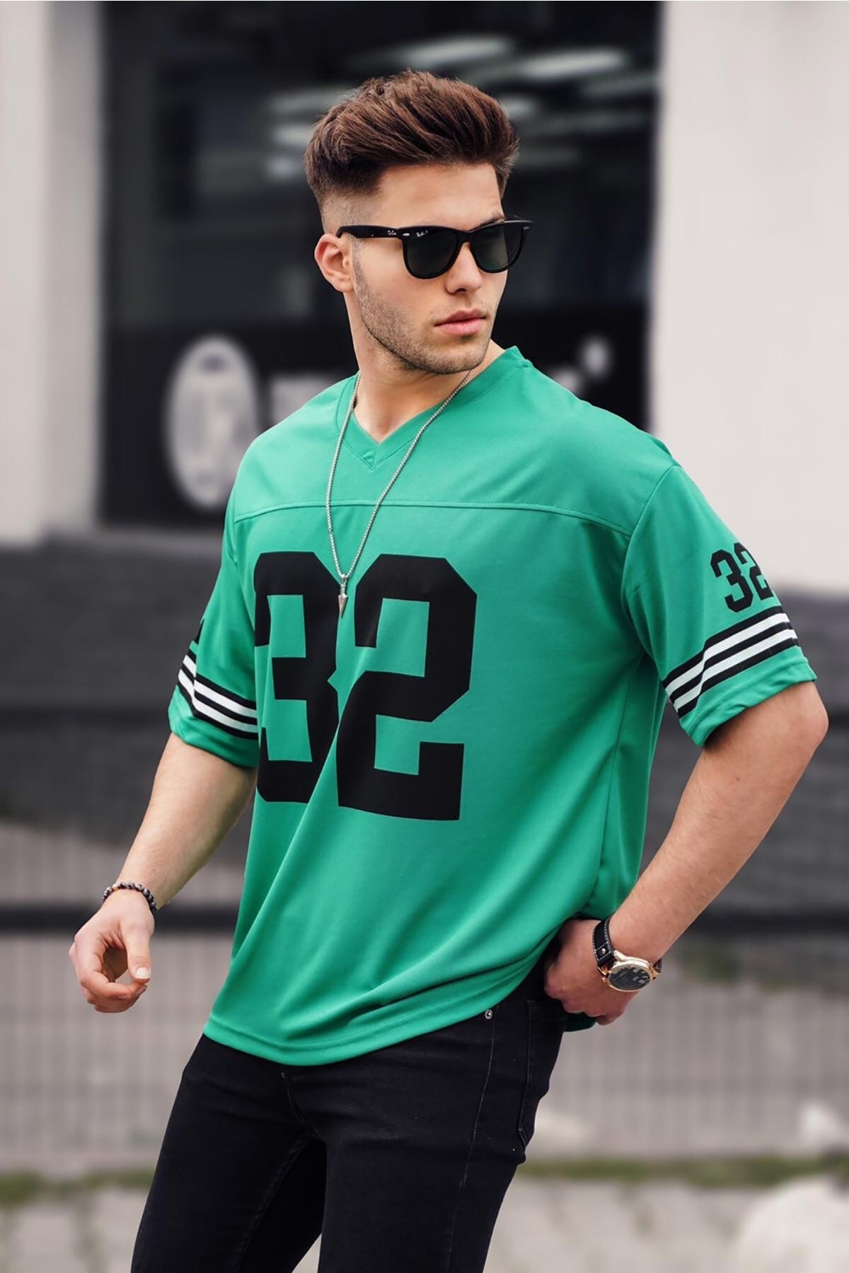 Madmext Men's Green Printed Oversize T-Shirt