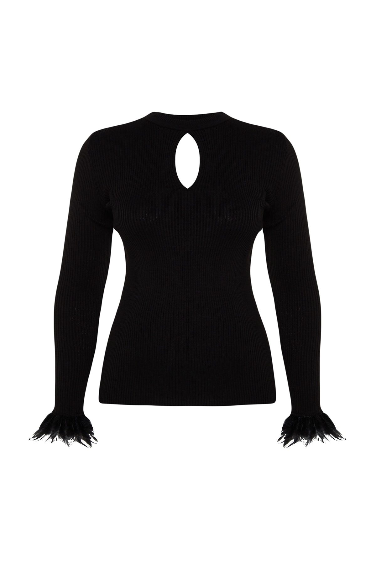 Trendyol Curve Black Otrish Detail Ribbed Sweater