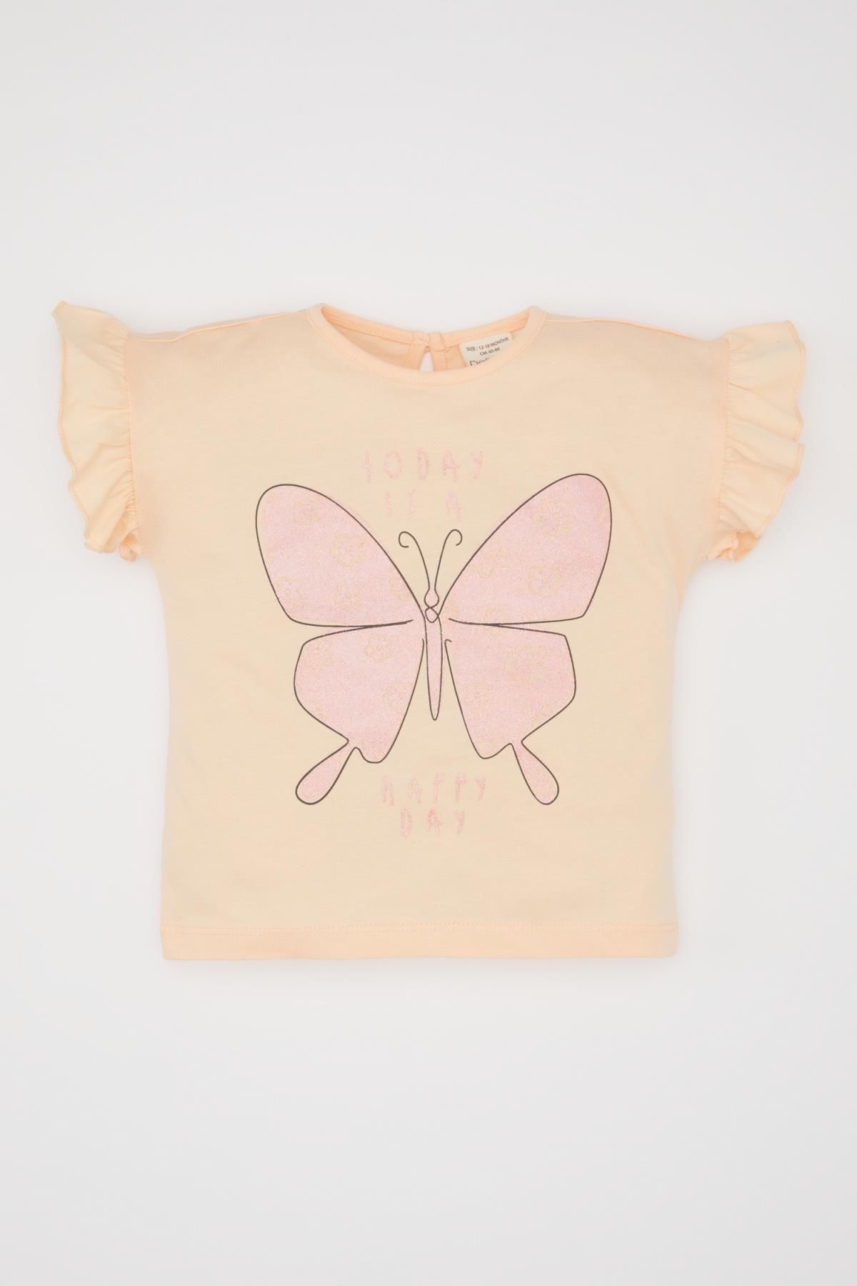 DEFACTO Baby Girl Butterfly Patterned Short Sleeve T-Shirt