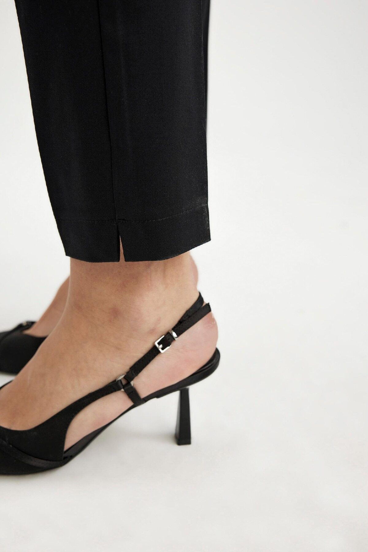 DEFACTO Cigarette Satin Pants Black Normal Waist Basic Straight Elastic Waist Straight Leg