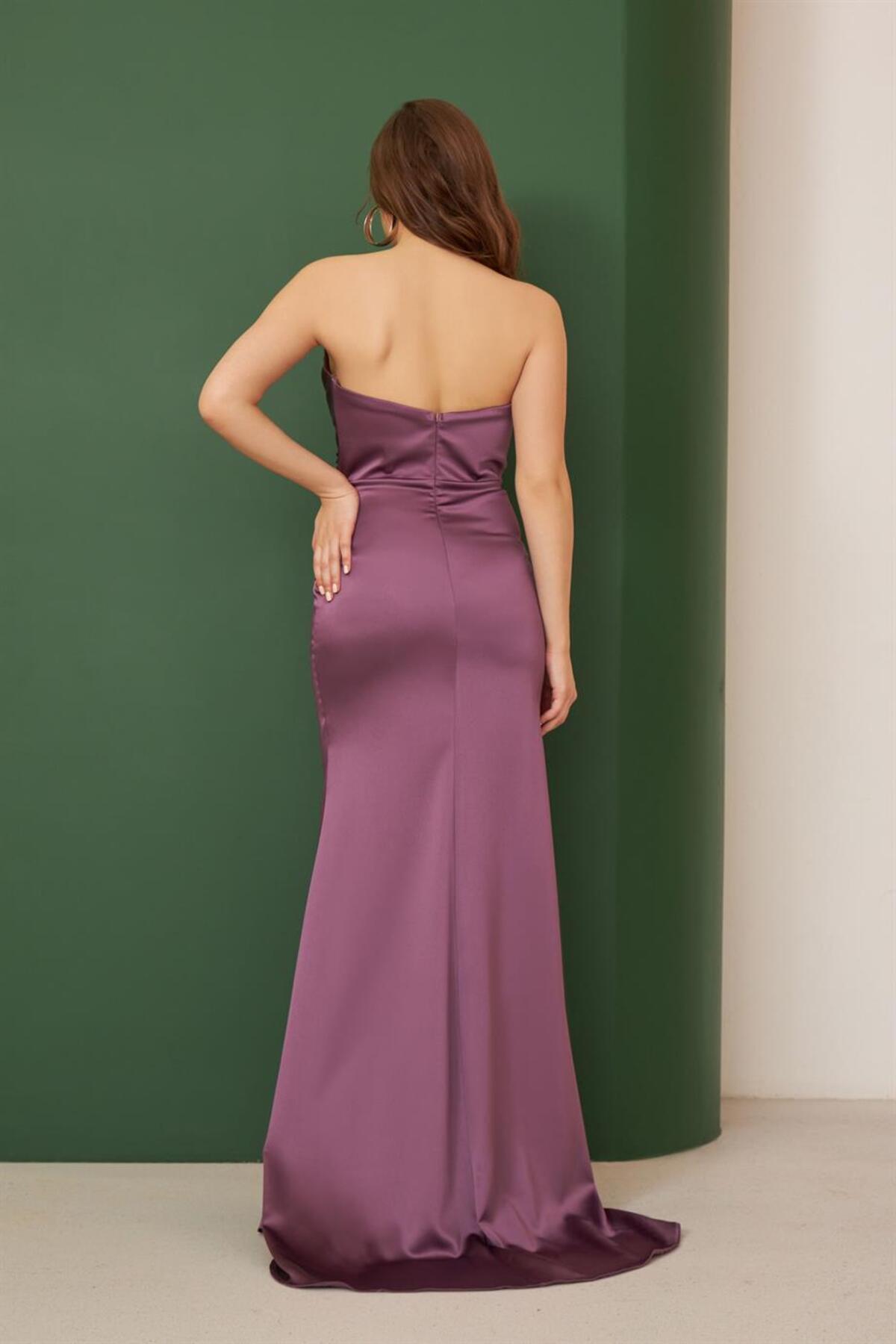 Carmen Lavender Satin Strapless Embroidered Long Evening Dress