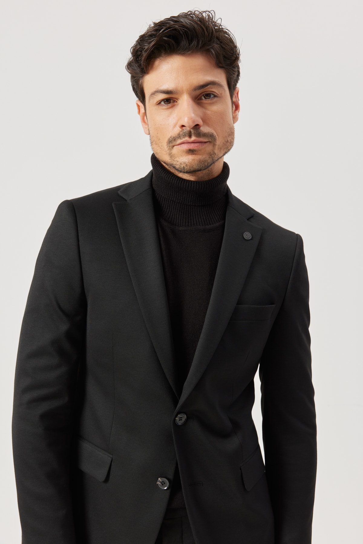 Levně ALTINYILDIZ CLASSICS Men's Black Slim Fit Slim Fit Mono Collar Black Suit