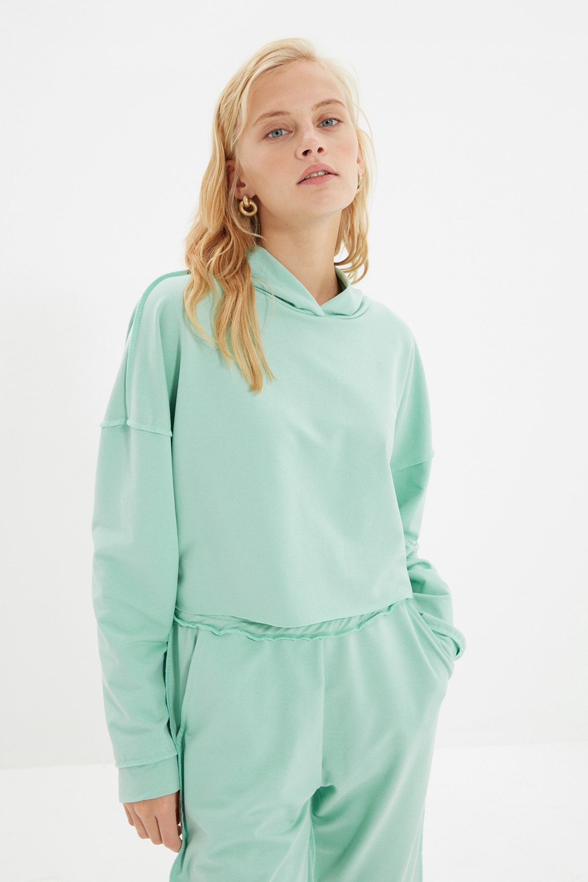 Trendyol Mint Stitch Detail Knitted Sweatshirt