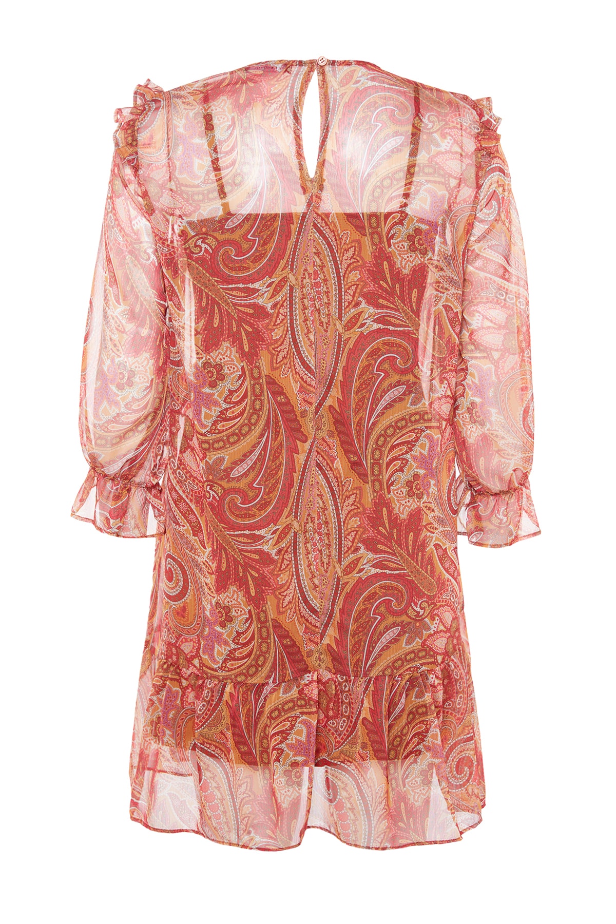 Trendyol Tile Plain Cut Mini Weave Chiffon Lined Ruffle Paisley Model Rochie Rochie