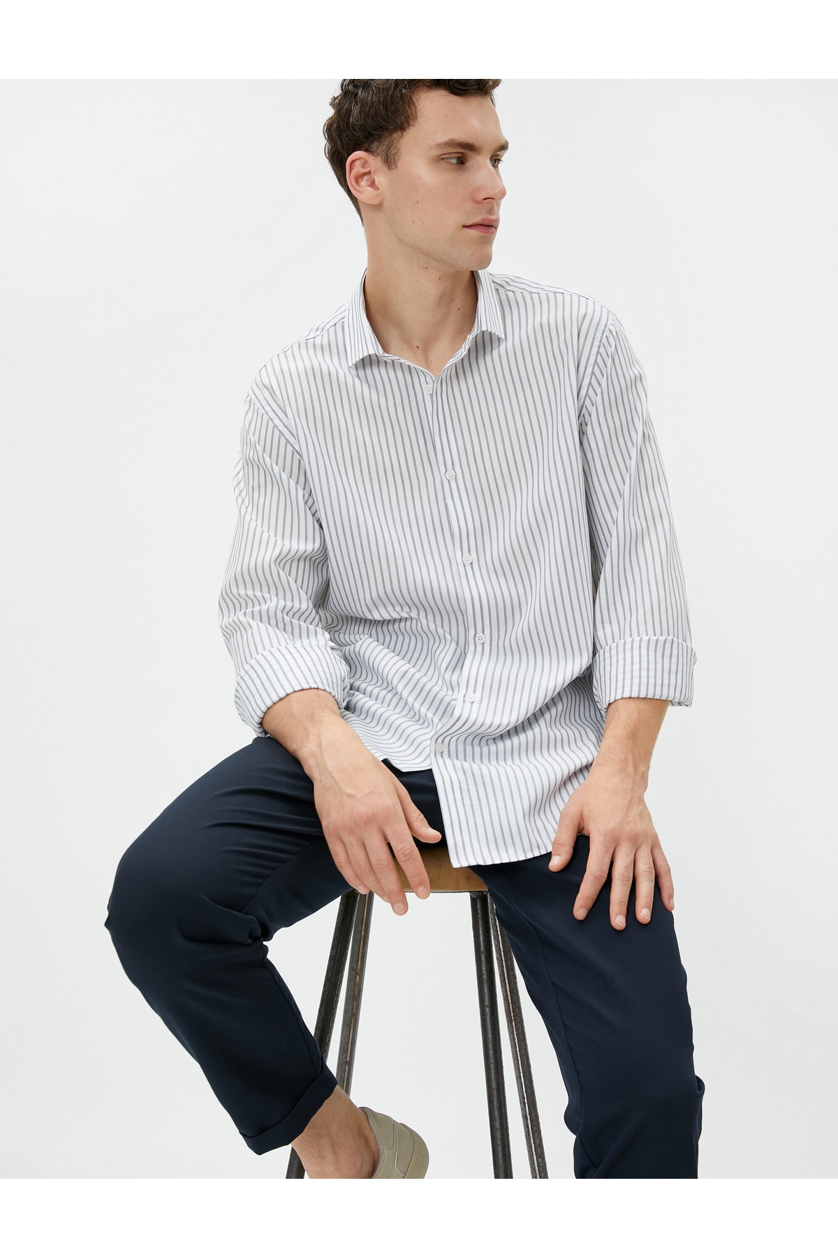 Levně Koton Basic Shirt Classic Collar Long Sleeved Buttoned Cotton Non Iron