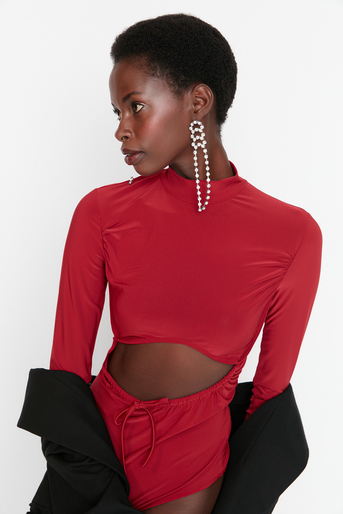 Trendyol Claret Red Cut-Out Detailed Stand Up Collar Body