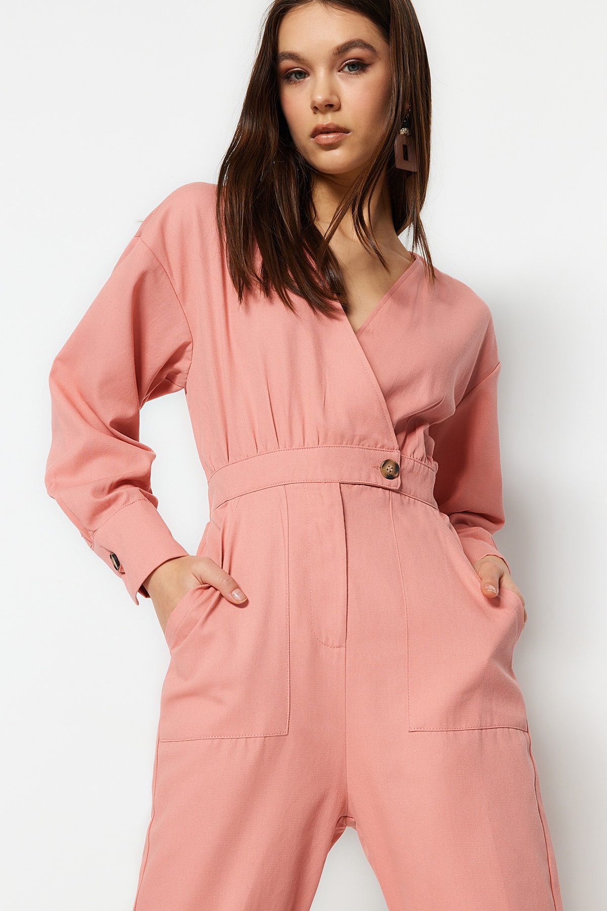 Trendyol Dried Rose Maxi Button Detailed Jumpsuit