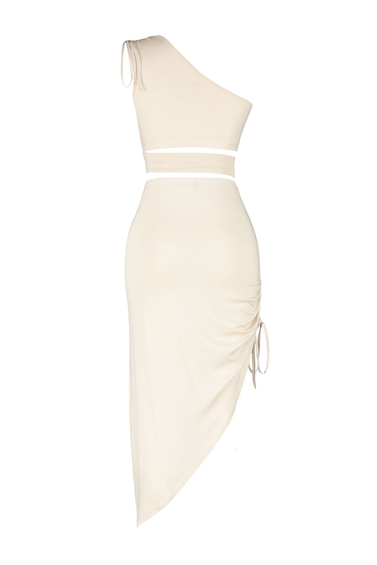 Trendyol Beige Body-fitting Knitted Cut Out/Window One Shoulder Blouse Beach Skirt Set
