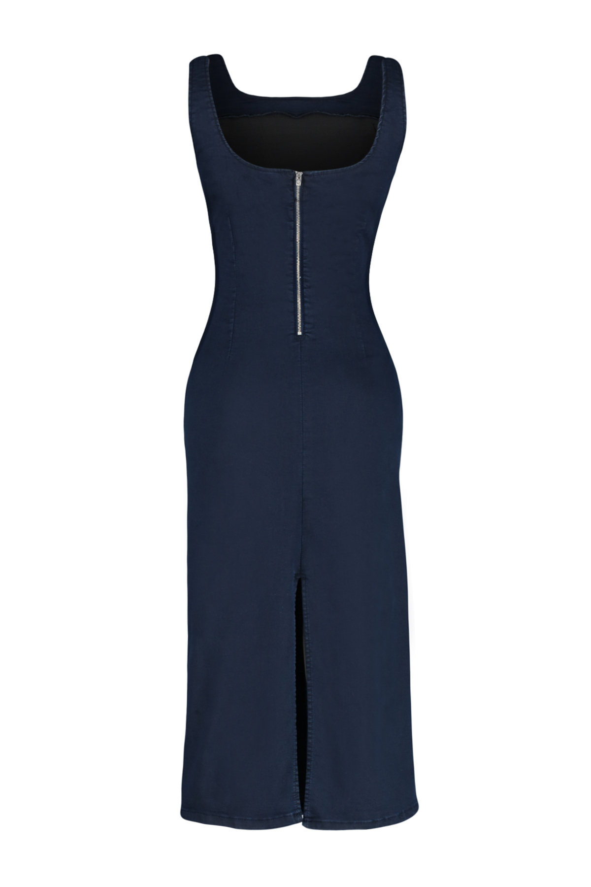 Trendyol Dark Blue Stitching Detailed Denim Midi Dress