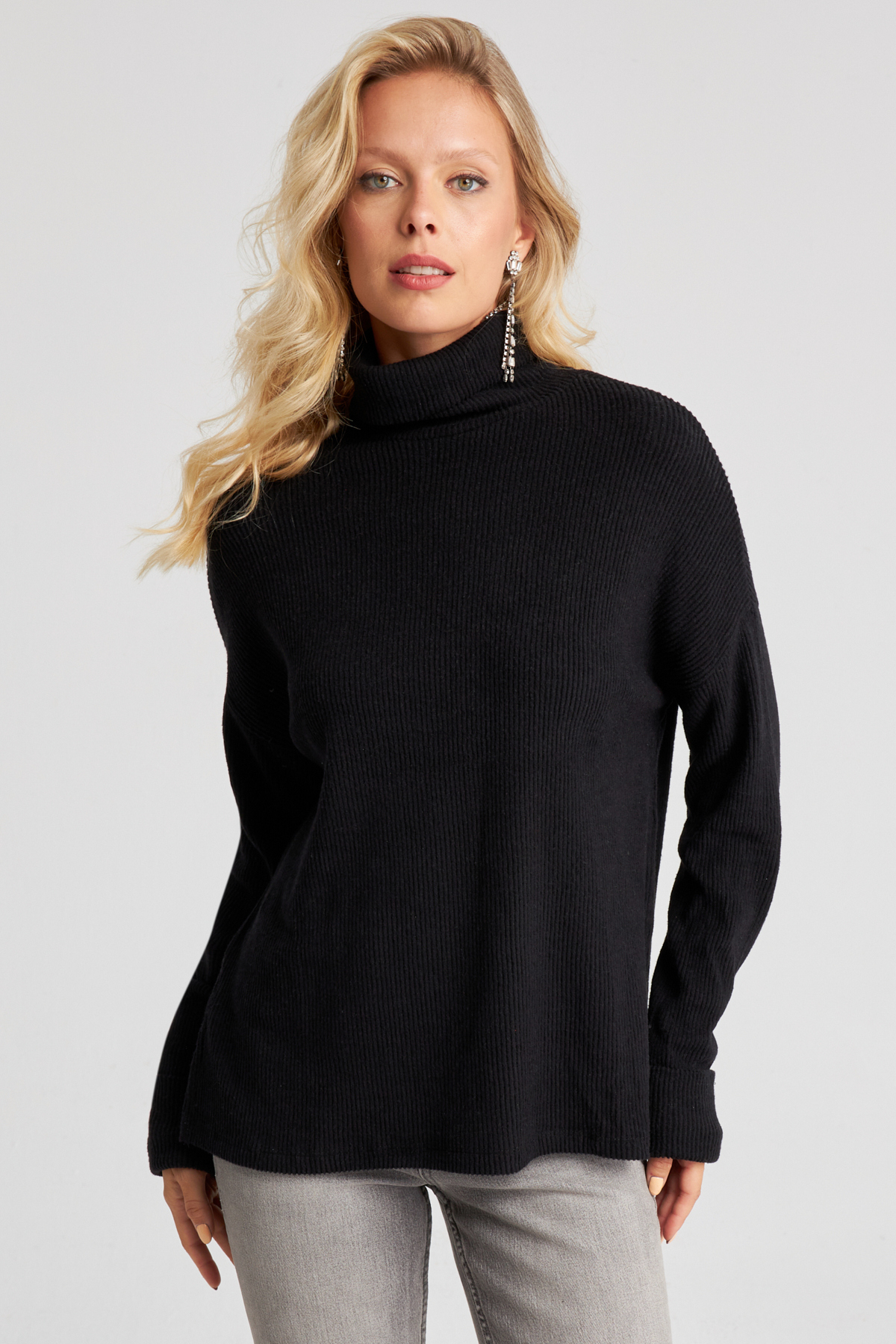 Levně Cool & Sexy Women's Black Fisherman Corded Knitwear Sweater