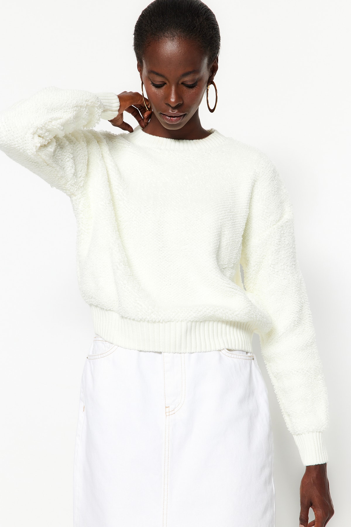 Trendyol Ecru Soft Textured Knitwear Sweater