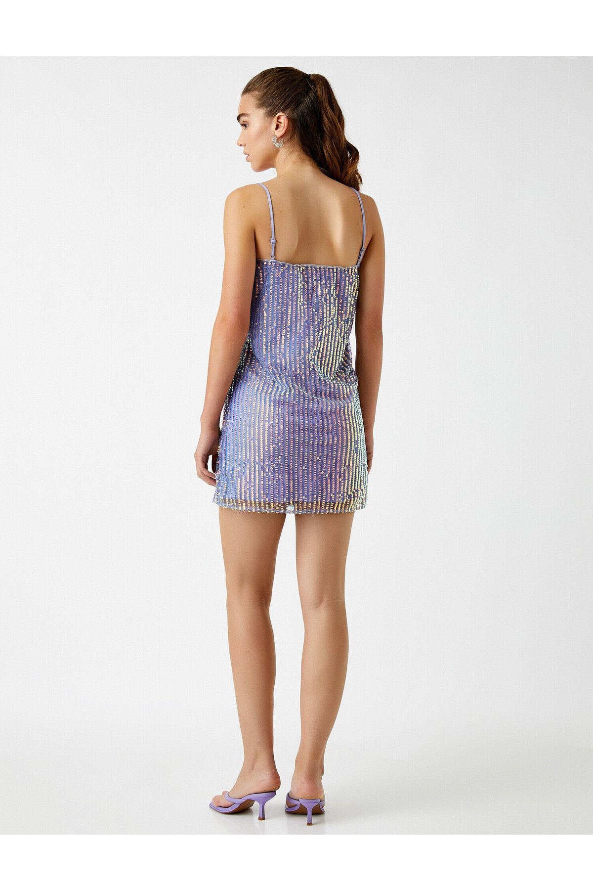 Rochie Koton cu bretele subtiri cu mini paiete si paiete