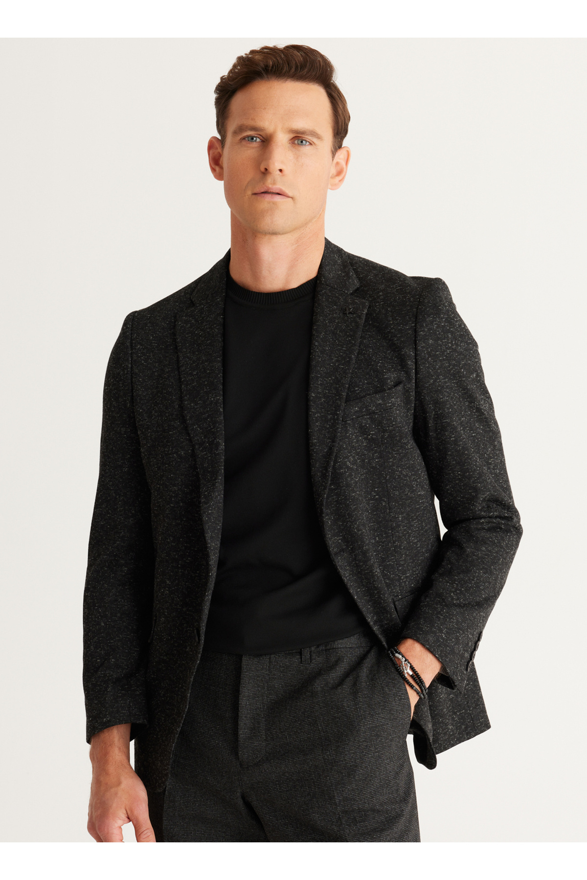 Levně ALTINYILDIZ CLASSICS Altinyıldız Classics Regular Fit Wide Cut Mono Collar Patterned Woolen Blazer Jacket
