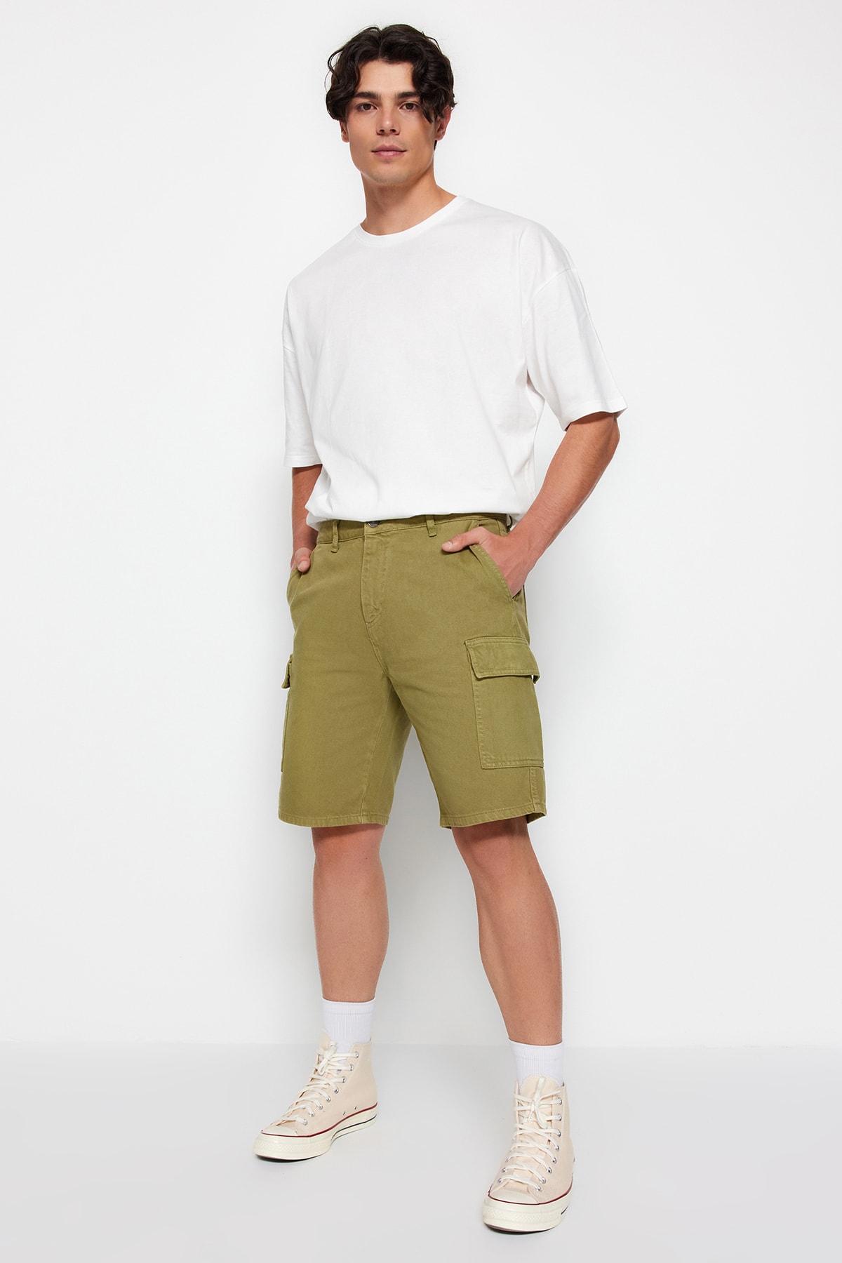 Trendyol Khaki Relaxed Cut Denim Jeans Shorts with Cargo Pocket & Bermuda