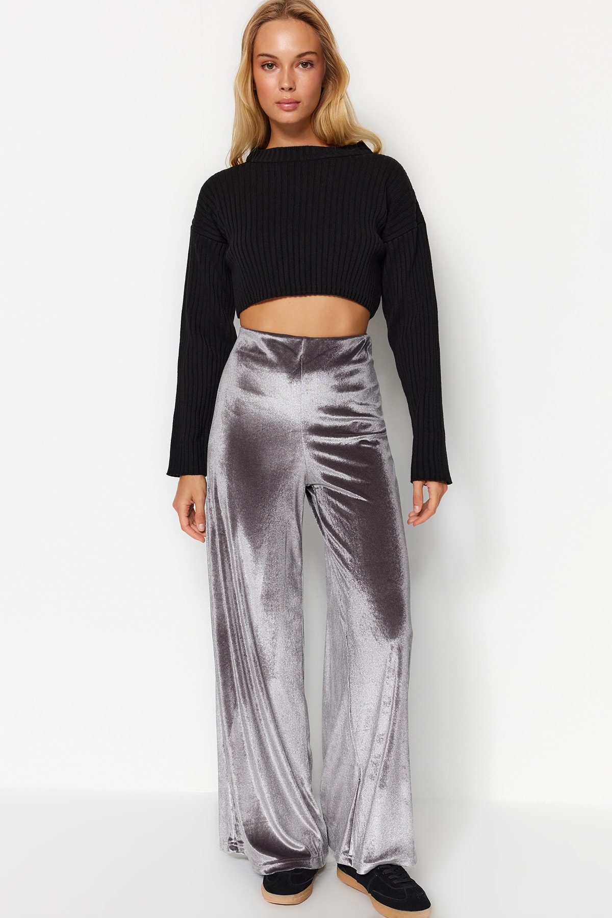 Trendyol Pants - Gray - Wide leg