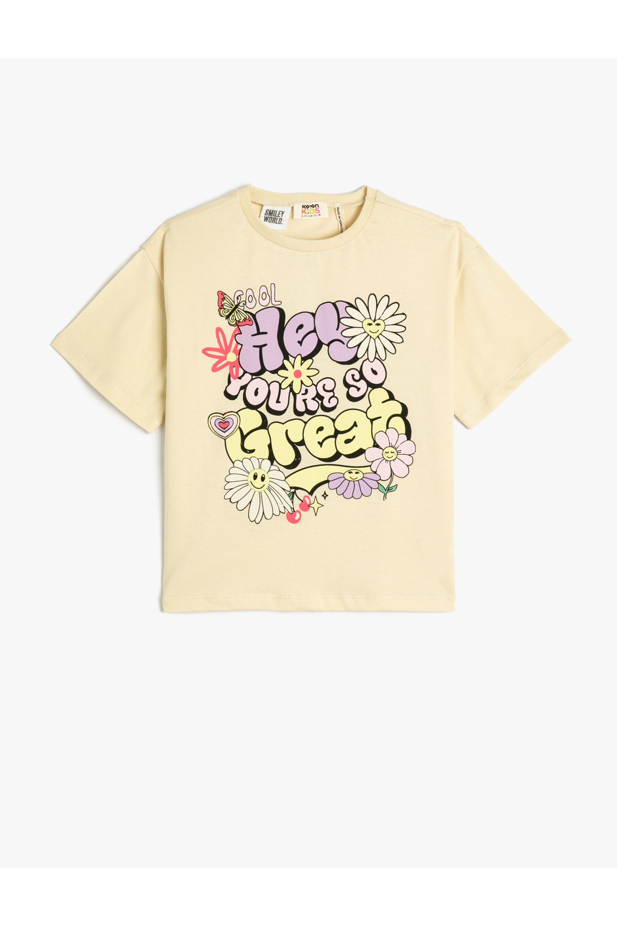 Koton Crop T-Shirt Floral Short Sleeve Crew Neck Cotton