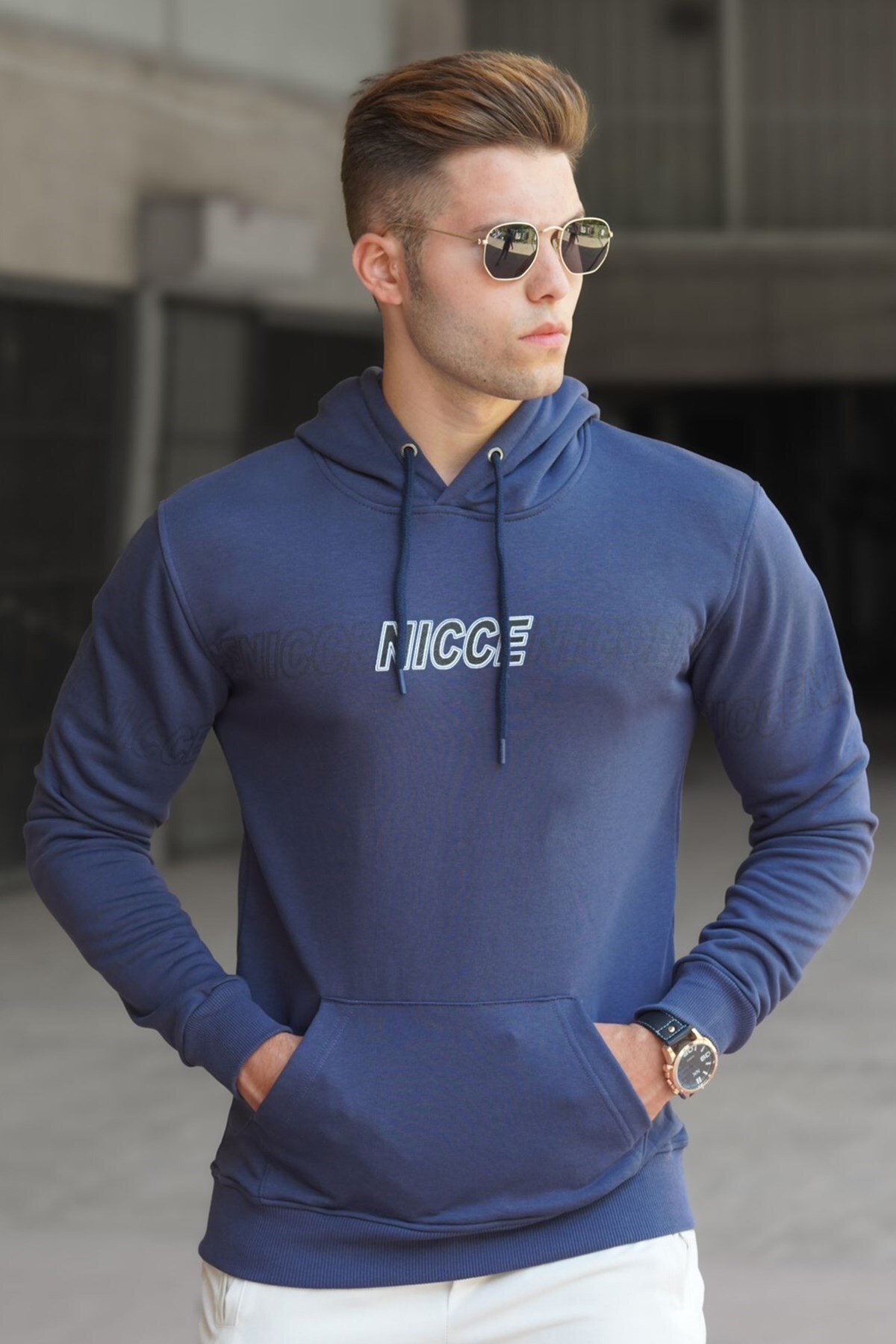 Madmext Navy Blue Printed Men's Sweatshirt 5305