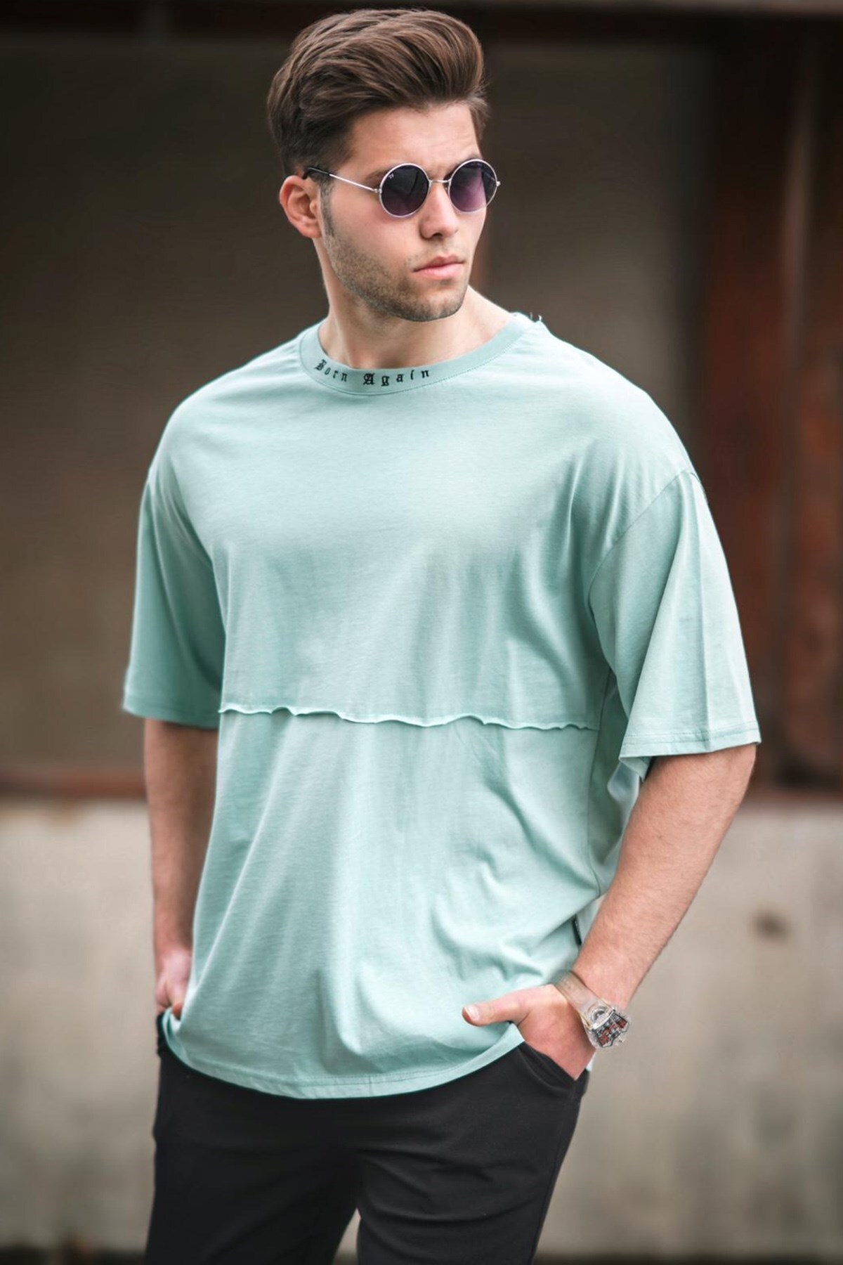 Levně Madmext Men's Green Oversize Printed T-Shirt 5250