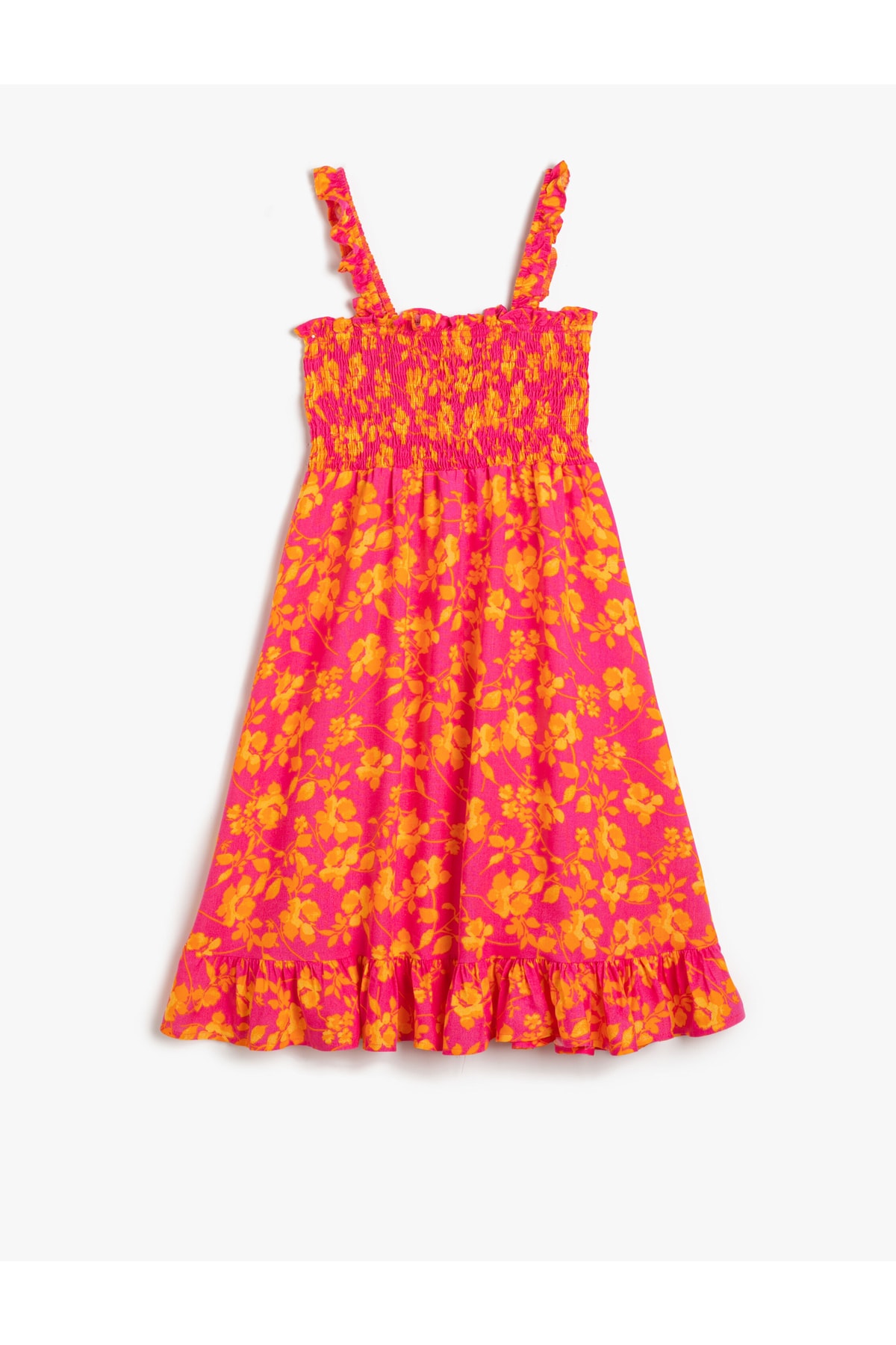 Levně Koton Floral Midi Dress Strappy Gipe Detailed Ruffles