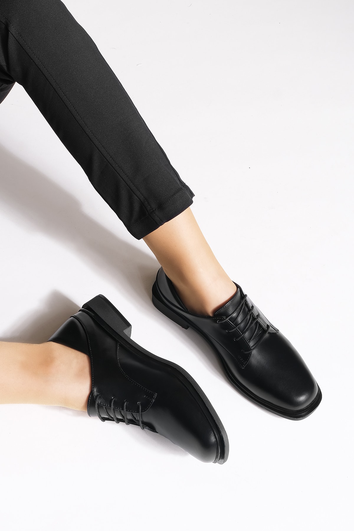 Levně Marjin Women's Oxford Shoes Boots with Lace-up Masculinity Casual Shoes Rilen Black.