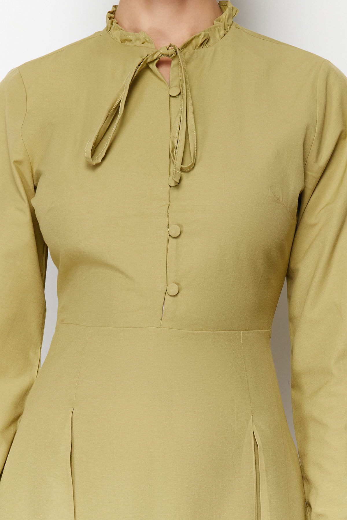 Trendyol Khaki Collar Tie Detailed Buttoned Woven Dress