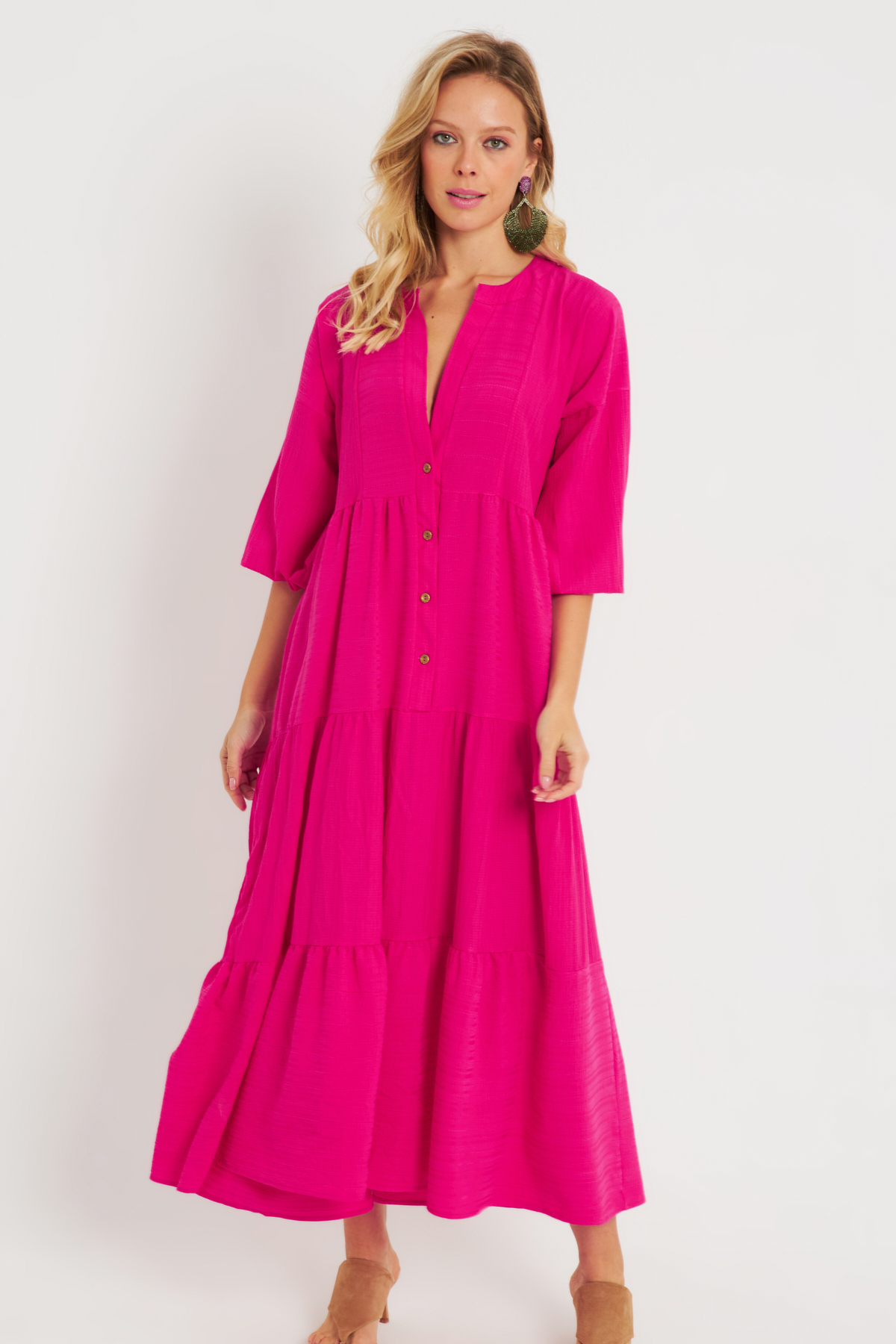 Cool & Sexy Women's Loose Midi Dress Fuchsia Q982