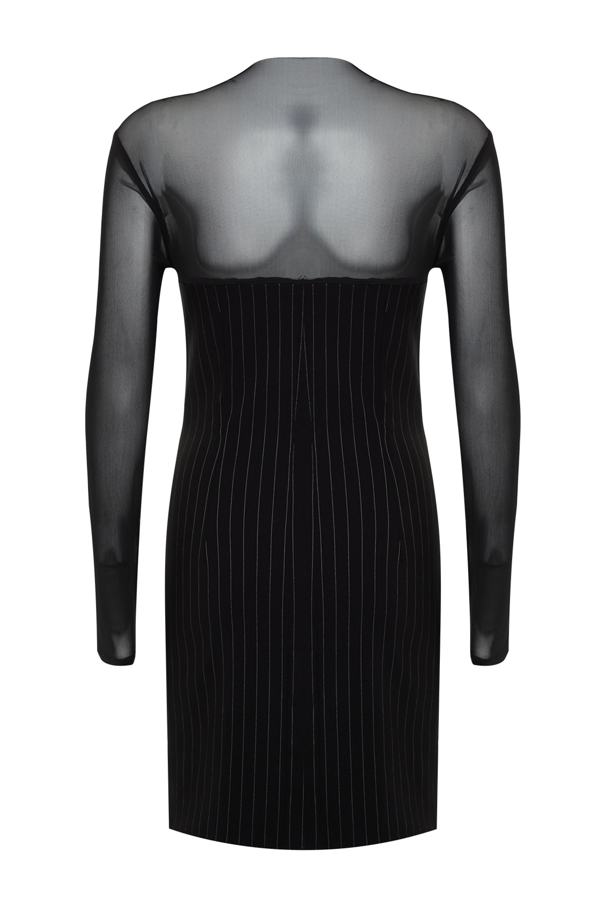 Trendyol Black Striped, Fitted, Tulle Collared Woven Mini Dress