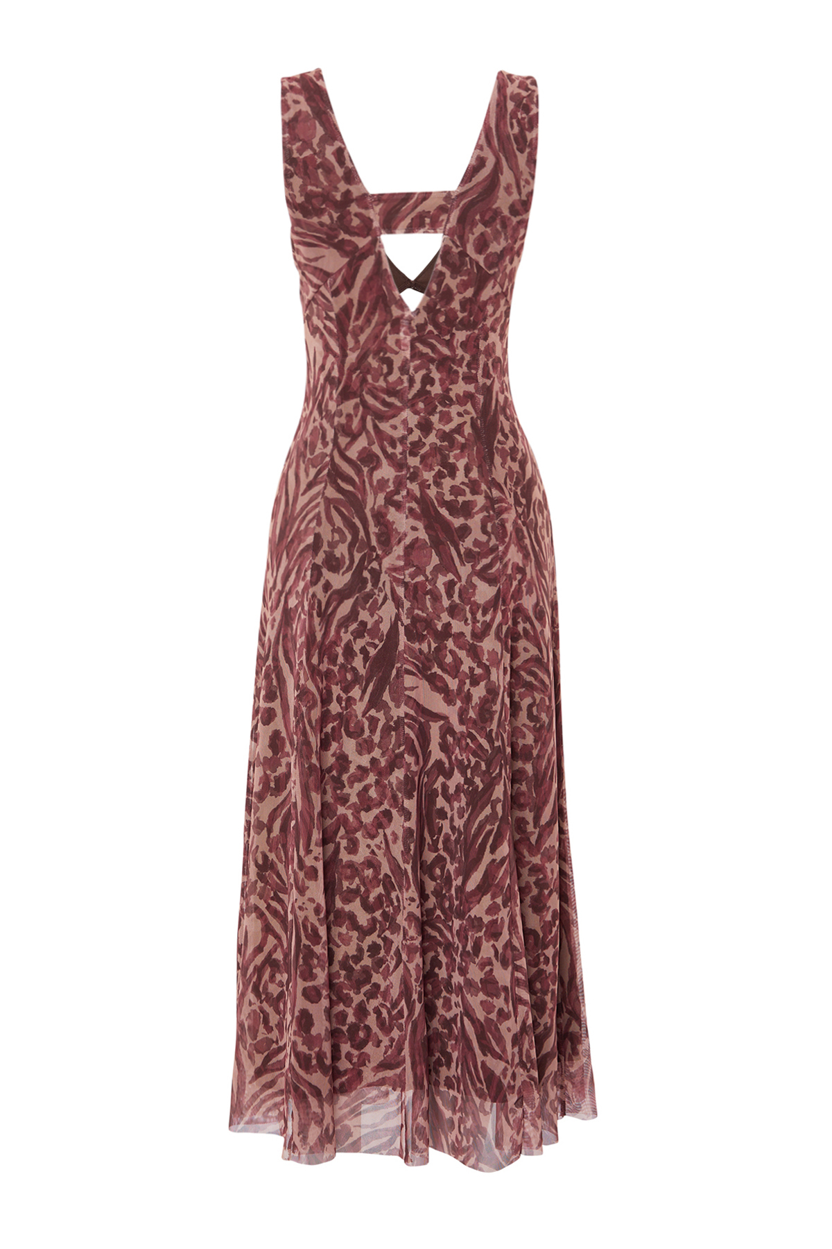 Trendyol Brown Animal/Leopard Printed V-Neck Tulle A-Line Midi Stretchy Knitted Dress