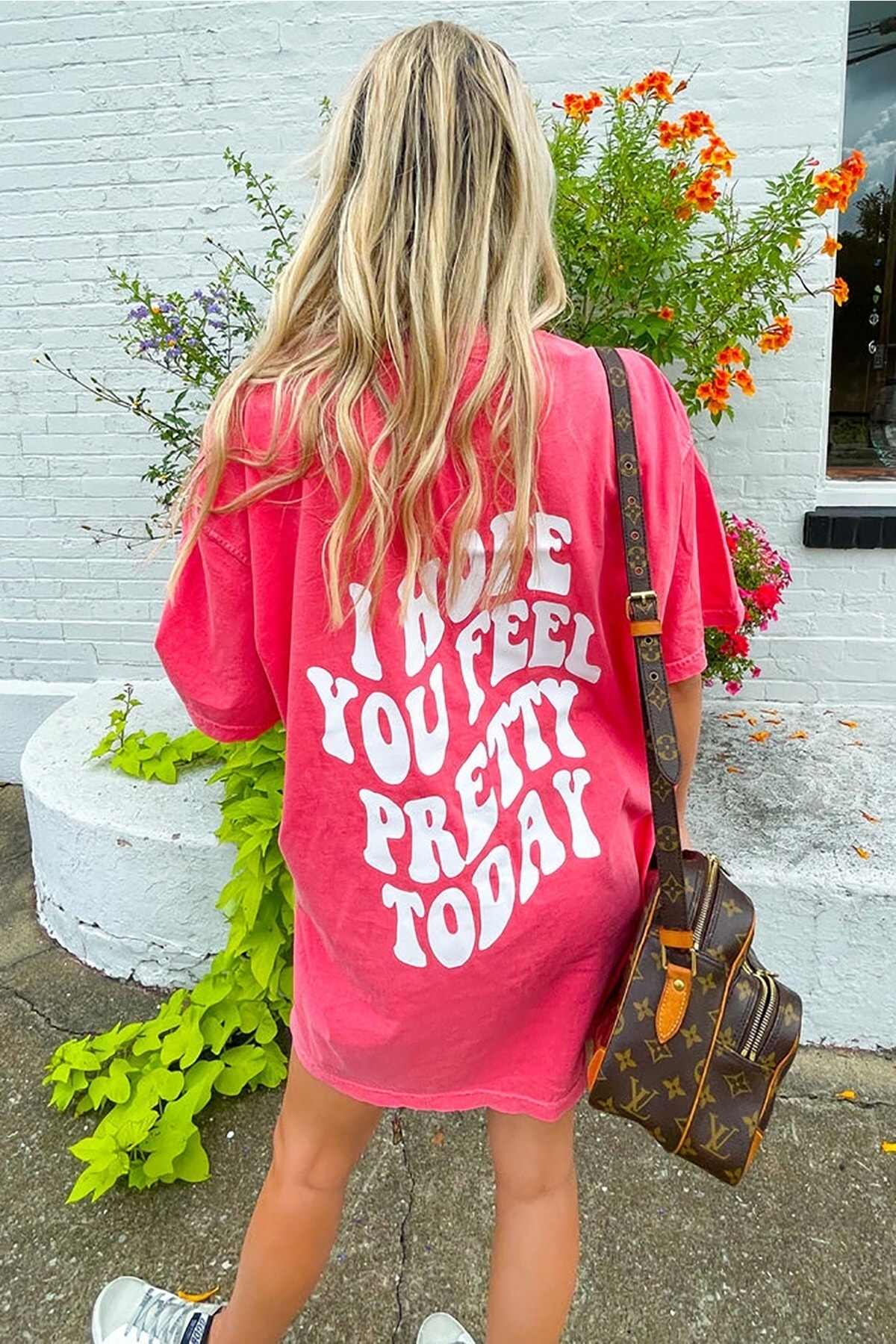 Madmext Pink Printed Oversize Round Neck Women's T-Shirt
