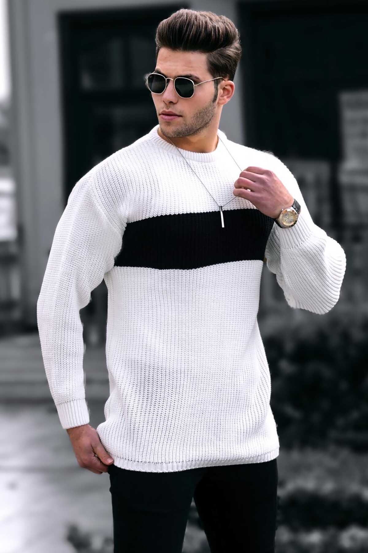 Levně Madmext Men's White Sweater 4698