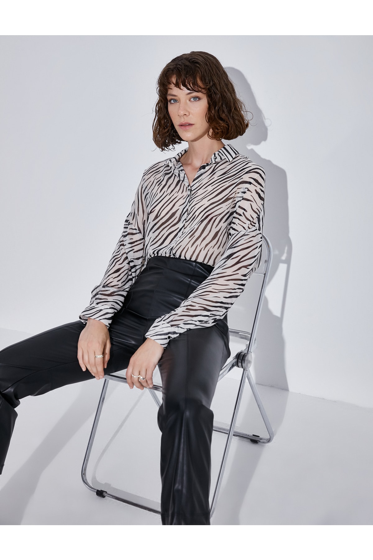 Koton Zebra Patterned Chiffon Shirt Long Sleeve