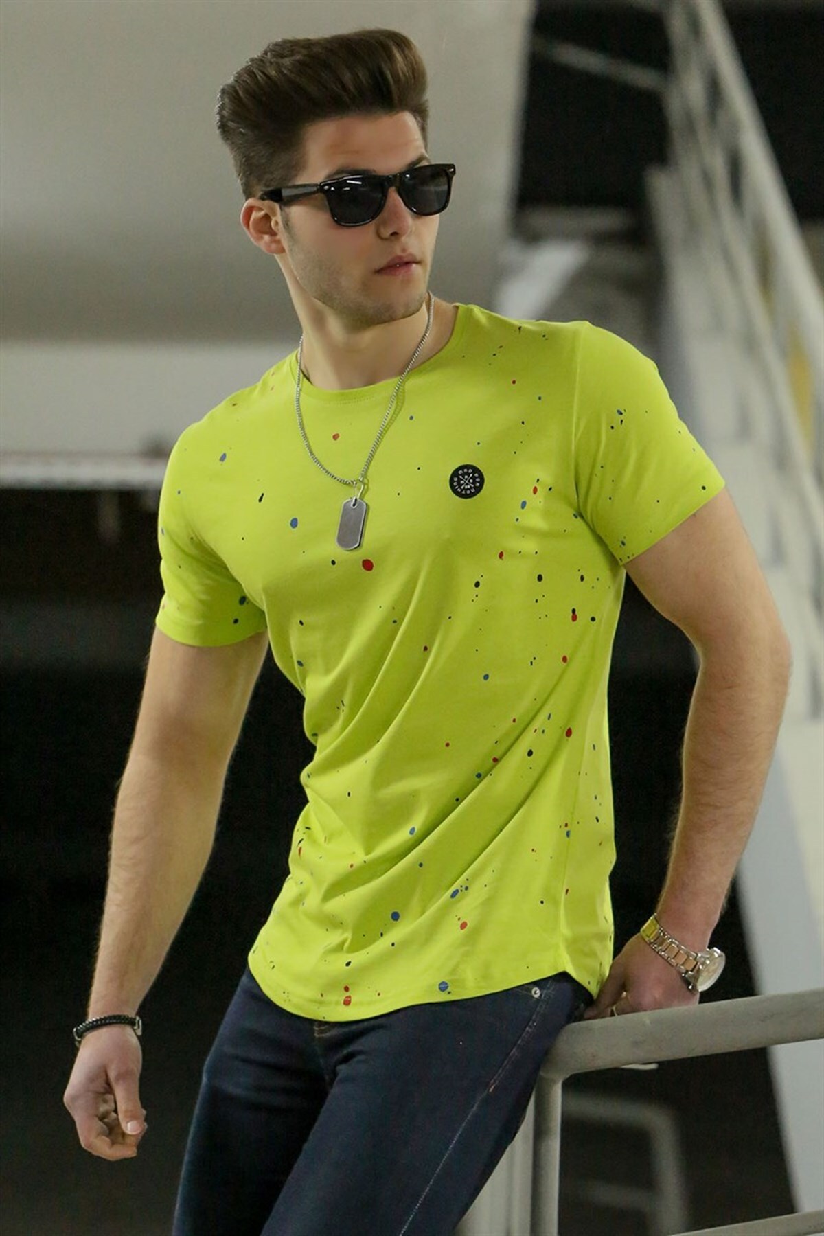 Levně Madmext Spray Pattern Men's Green T-Shirt 4505