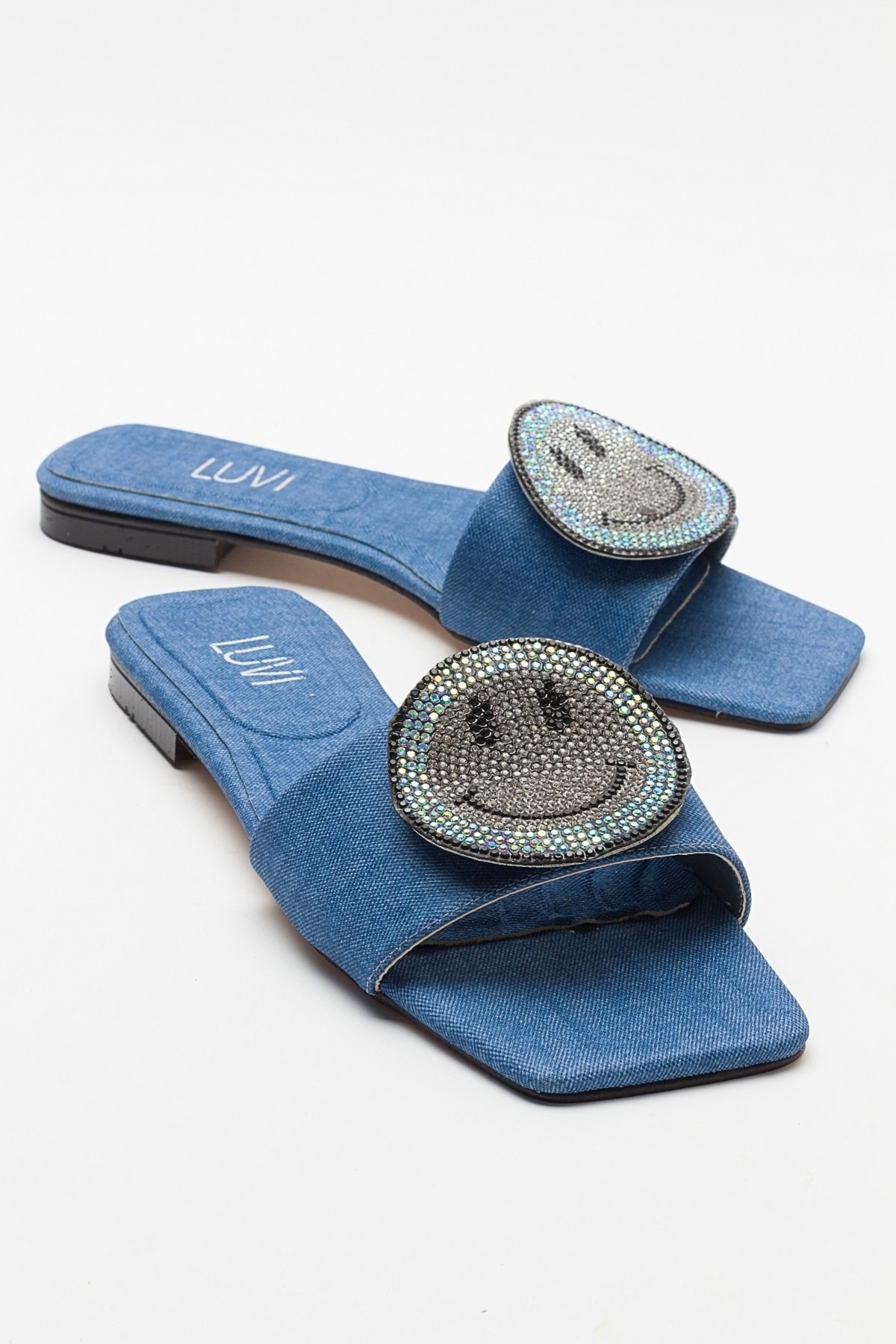 Levně LuviShoes YAVN Jeans Women's Slippers with Blue Stones