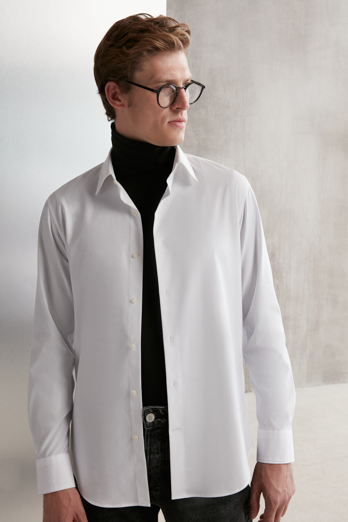 GRIMELANGE Branham Men's Ultra Flexible Cotton Elastane Fabric Slim Fit Poplin White Shir