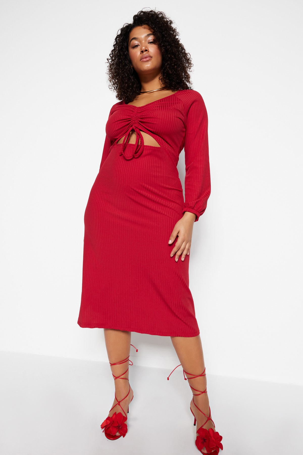 Trendyol Curve Plus Size Dress - Burgundy - A-line