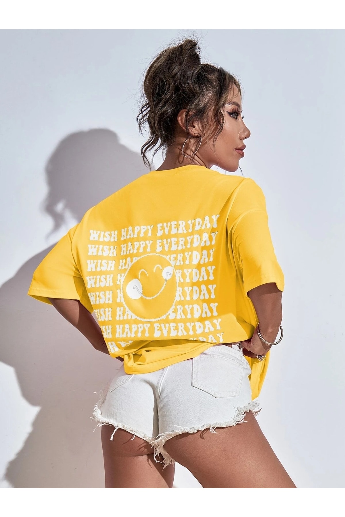 Know Women's Yellow Wish Happy Everyday Printed Oversize T-shirt