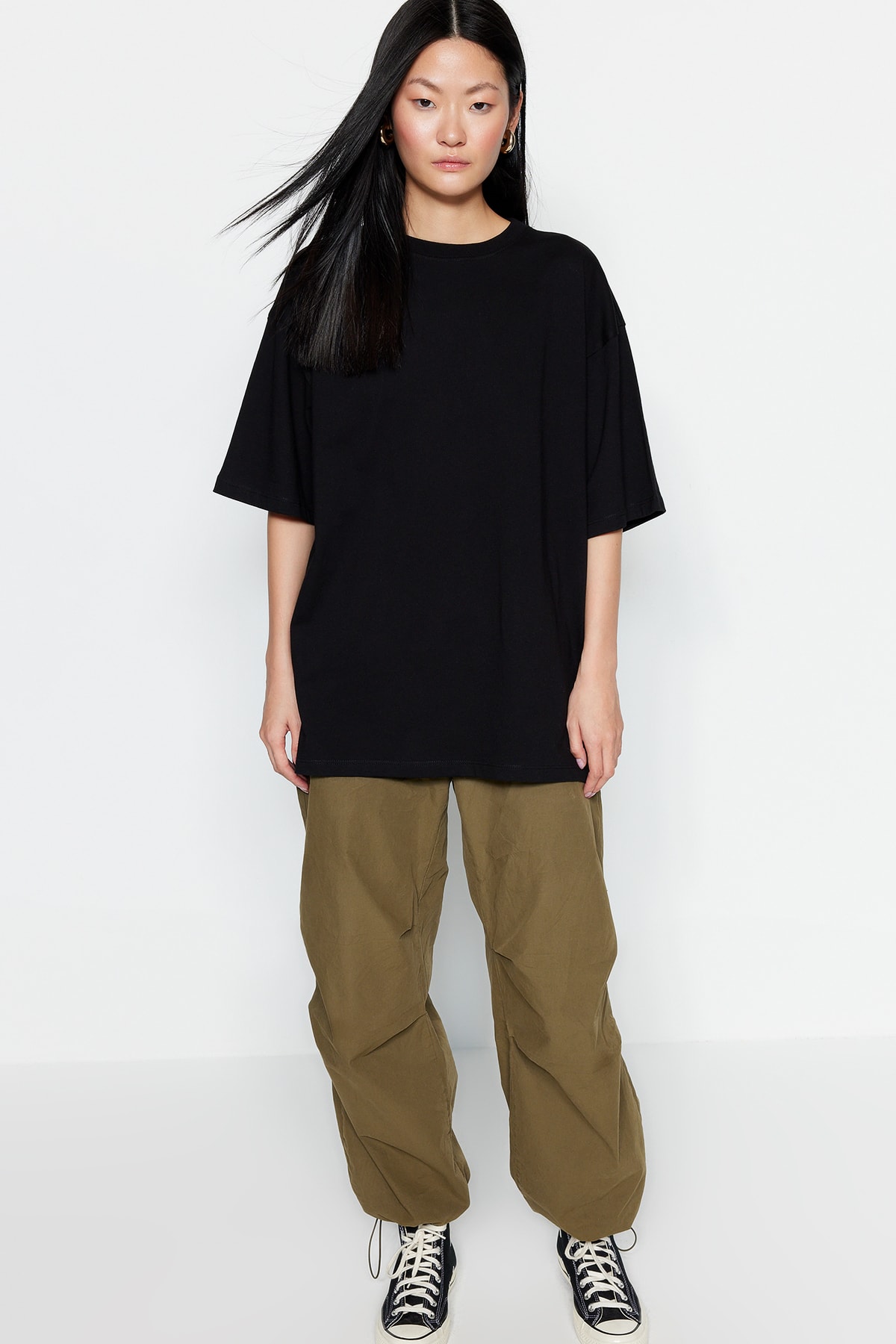 Trendyol Black 100% Cotton Premium Oversize/Wide Fit Crew Neck Knitted T-Shirt