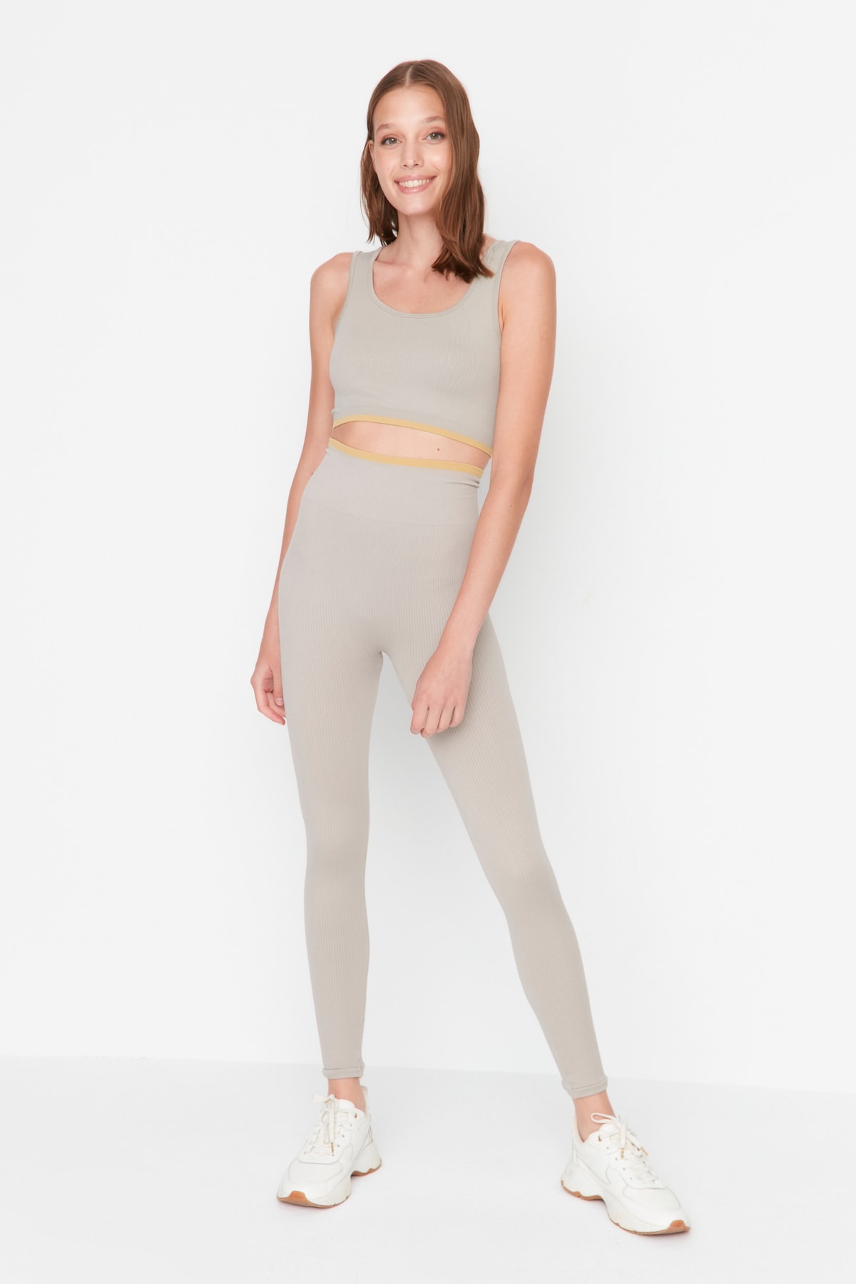 Trendyol Stone Seamless/Seamless Contrast Color Detail Full Length Sports Tights