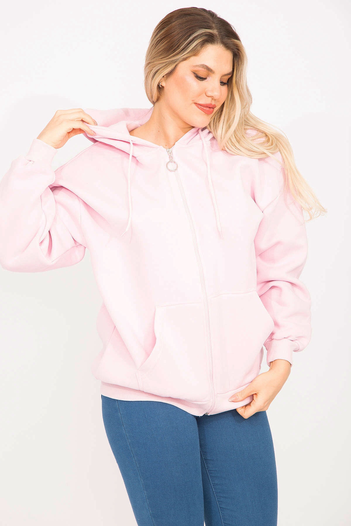 Levně Şans Women's Plus Size Pink 3-Threads Rayon Sweatshirt