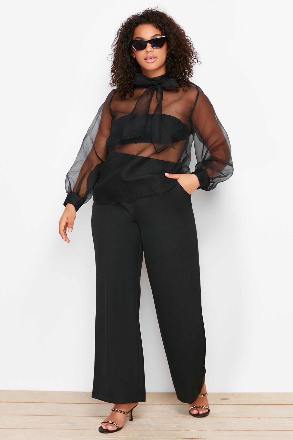 Trendyol Curve Black Sheer Look Tulle Blouse