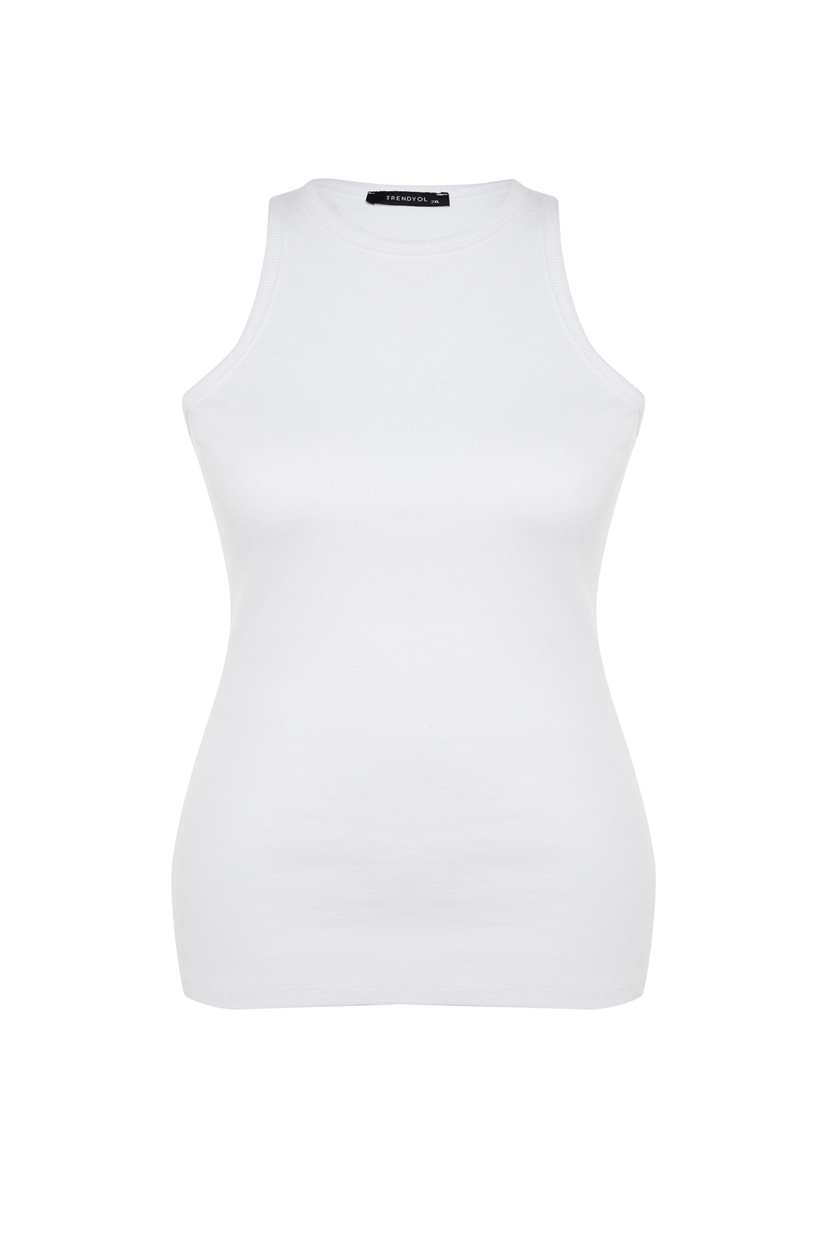 Trendyol Curve White Basic Corduroy Knitted Halterneck Singlet.