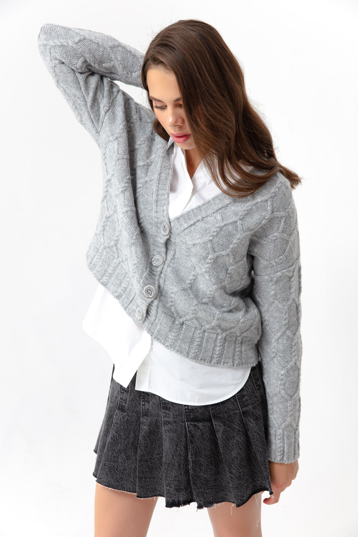 Levně Lafaba Women's Gray Knitted Detailed Cardigan with a Sharon Knitwear