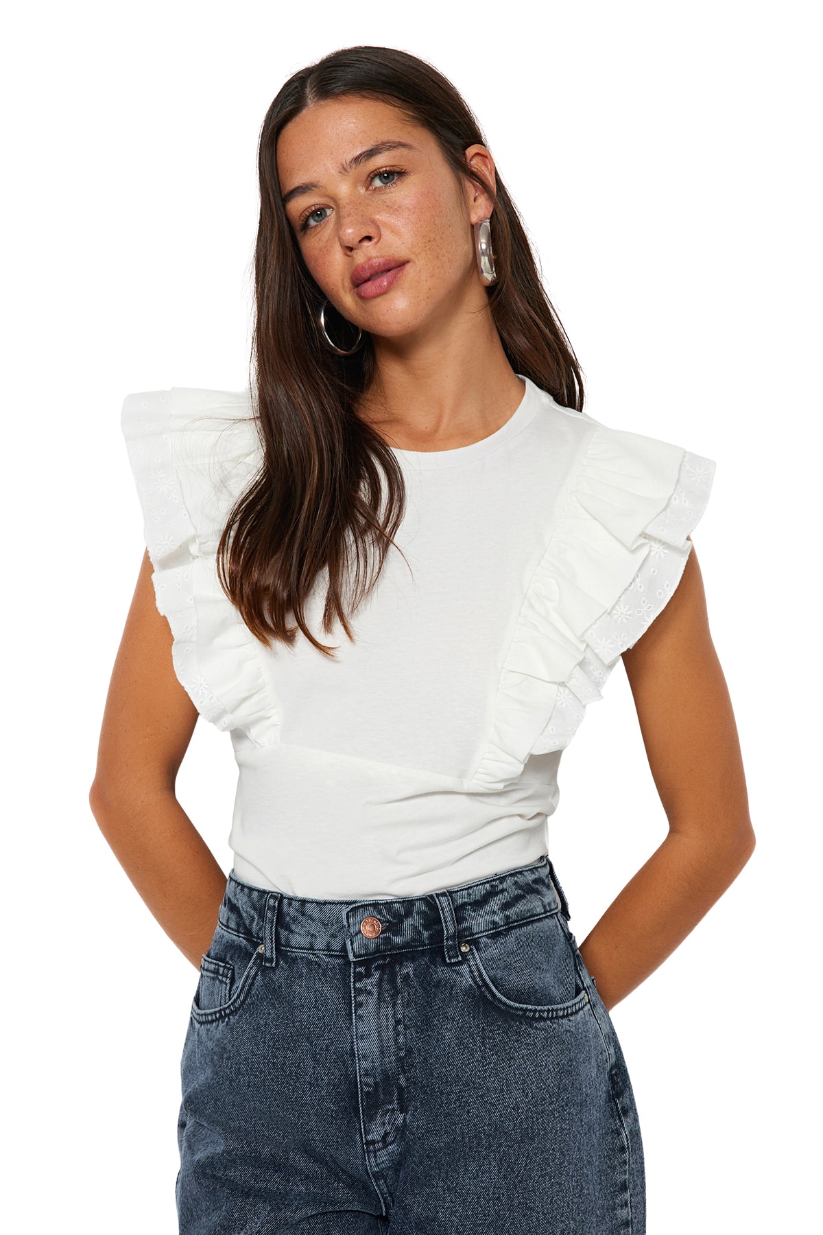 Levně Trendyol White Brode Detailed Knitted Knitted Blouse