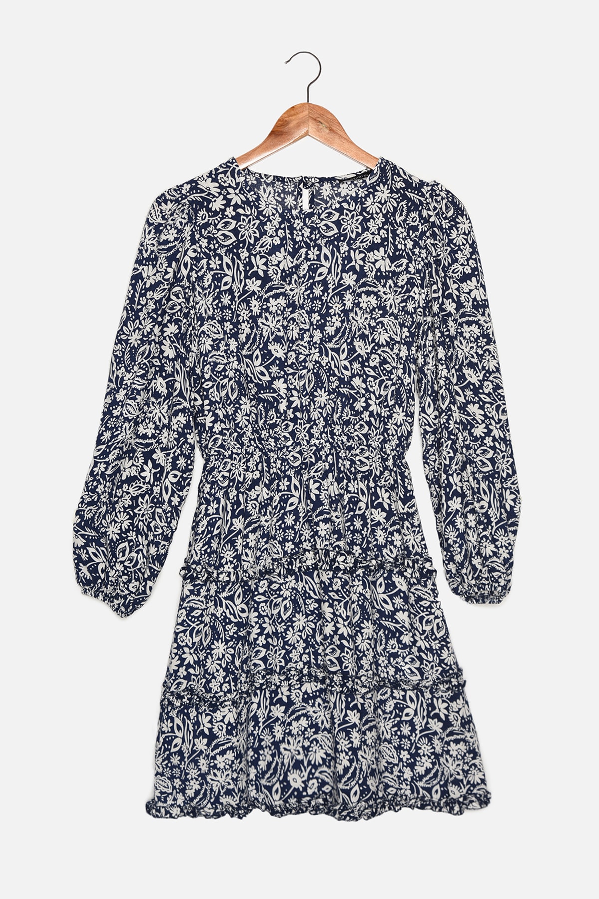 Trendyol Navy Ruffle Detailed Patterned Dress