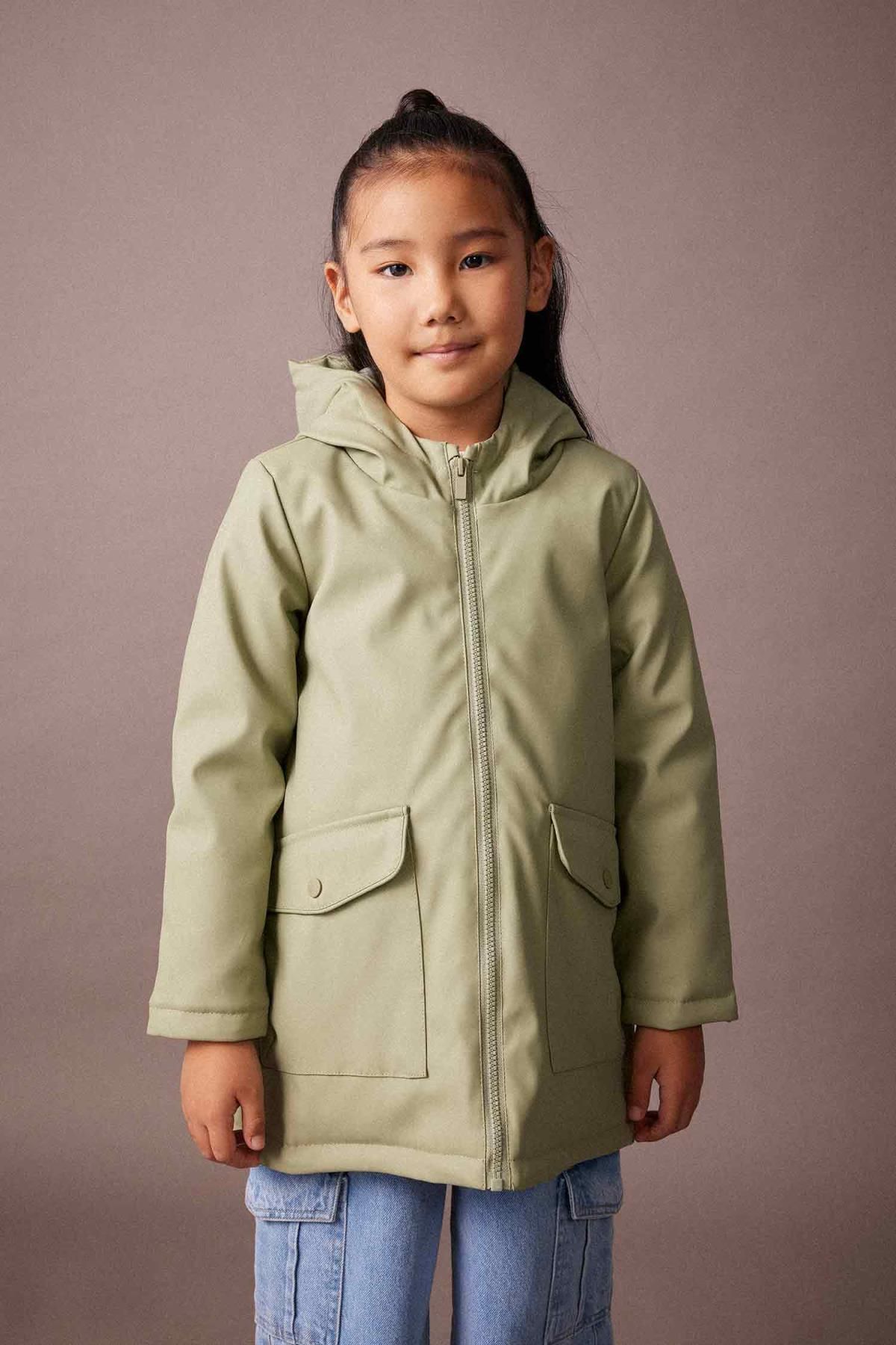 DEFACTO Girls Waterproof Hooded Raincoat